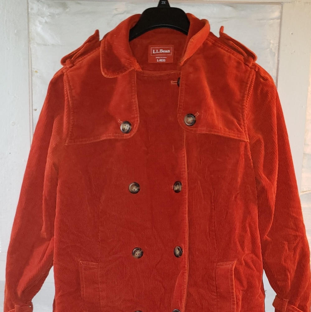 Llbean orange corduroy pea coat